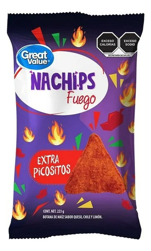 2 Pza Botana Great Value Nachips Fuego Extra Picositos 223 G