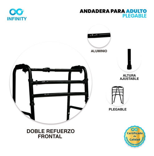 Andadera Rider De Aluminio Plegable Color Plata