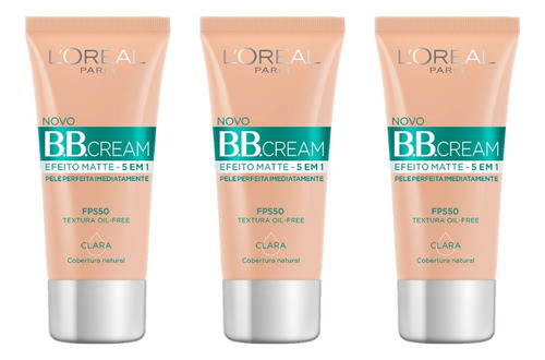 Base de maquiagem em creme L'Oréal Paris BB Cream Matte 5 em 1 Base Loreal Bb Cream - 30mL