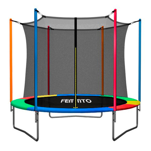 Cama elástica Femmto TPL08FT00 con diámetro de 2.44 m, color del cobertor de resortes multicolor y lona negra