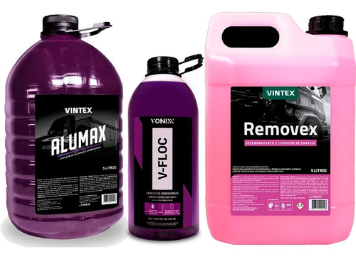 Kit Shampoo Desengraxante Vonixx Alumax Removex 5l V-floc 3l