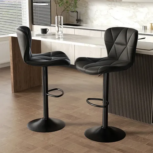 Set X2 Banqueta Taburete Alto Regulable Con Resplado Apoya Pies Cuero Sintetico Para Hogar Bares