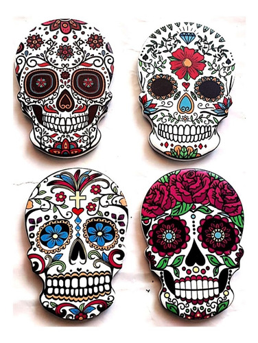 4 Imanes Para Refrigerador De Loza Calaveras Catrinas 9x7 Cm