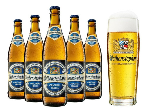 Paquete De 5 Cervezas Alemanas Weihenstephaner Helles + Vaso