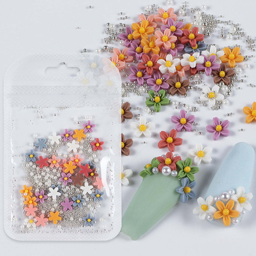 Joyas Para Uñas De Color Mate De Cinco Flores, 40 Bolsas De