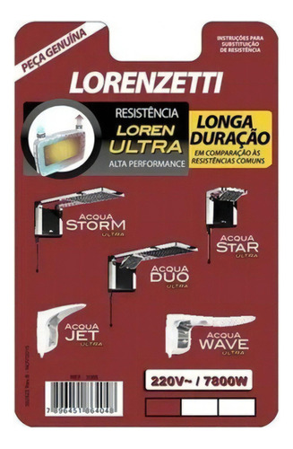 Resistência Lorenzetti Acqua Storm E Star E Wave 220v 7800w Acabamento 7800w 220v Cor Padrão