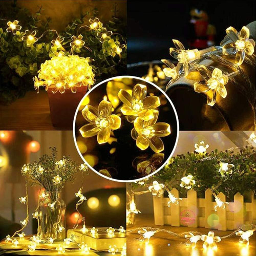 Imagen 4 de 8 de Guirnalda Solar Flor Hada 5 Metros 50 Led Calido