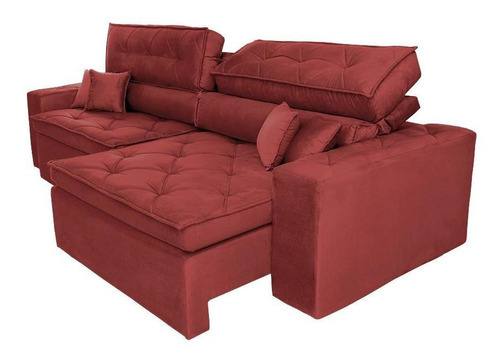 Sofá Austin 2,82m Retrátil, Reclinável com Molas no Assento e Almofadas, Suede Vermelho Cama inBox