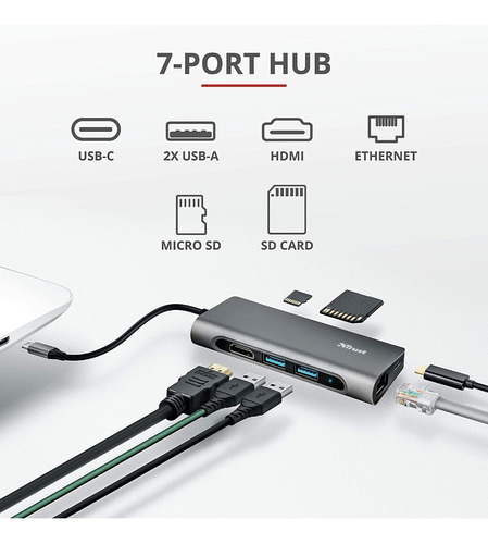 Adaptador Multipuerto Usb-c 7 En 1 Trust