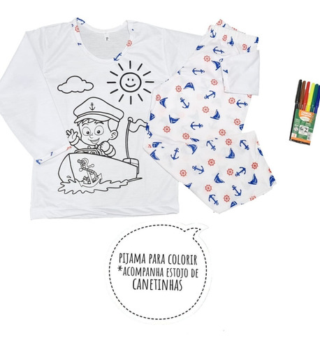 Imagem 1 de 7 de Pijama Infantil Inverno Colorir Manga Longa Presente Menino