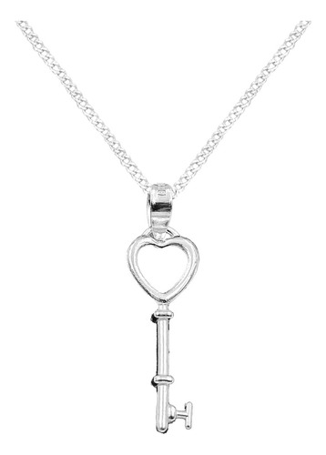 Dije Y Cadena Llave Corazon Vaciada Plata 925 Envio Gratis