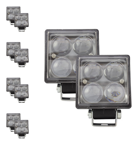 10 Faros De 4 Leds Luz Blanca Ámbar Con Lupa 12w Tunelight