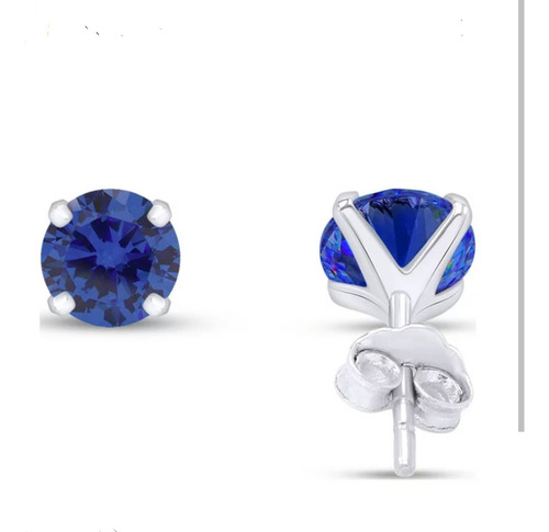 Aros Brillante Diamante Cubic Zafiro Azul 4 Mm Plata 925