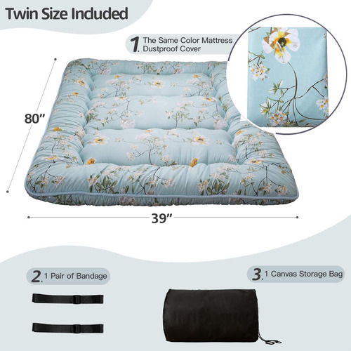 Colchón Futón Rústico Floral Plegable Individual 3.9 Pulgada