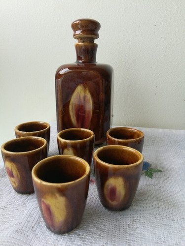 Jarra Porrón Con Vasos Antiguo 