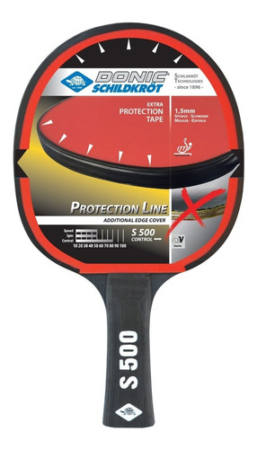 Paleta De Ping Pong Donic Protection Line 500 Tissus Color Negro/Rojo Tipo de mango FL (Cóncavo)