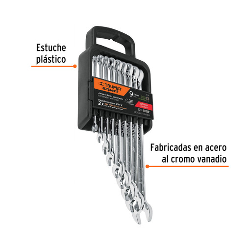 Juego De Llaves Combinadas, 9 Piezas, Pulidas Truper 15776