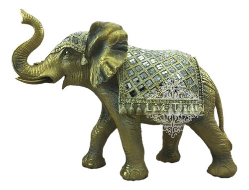 Elefante Parado Dorado Espejos 38cm Escultura Resina Zn Ct