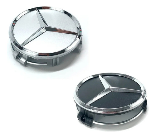 Kit X4 Centro Llanta Mercedes Benz 75mm Plateado