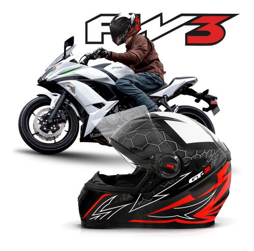 Capacete Fechado Moto Gt2 Branco Vermelho Brilhante
