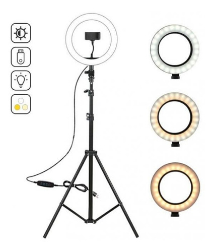 Aro De Luz Led 26cm + Soporte Para Celular + Trípode 2.10 M