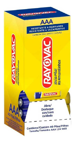 Pilha Zinco Aaa4 Rayovac Amarelinhas Tubo Com 40 Unidades