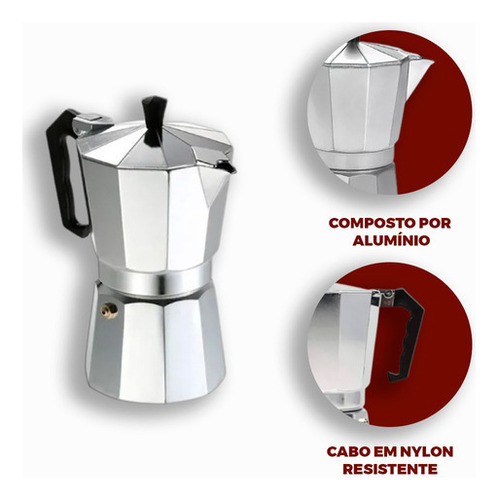 Cafeteira Italiana Expresso 420ml 9 Xicaras Em Alumínio Inox Cor Prata