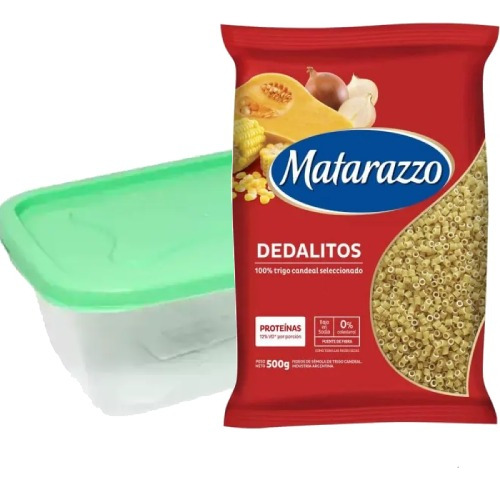 Fideos Dedalito 500g + Táper Rectangular Color Verde Combo