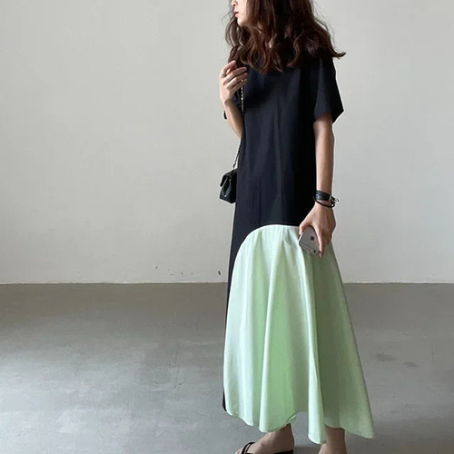 Vestido Largo Holgado De Verano Con Bloques De Color Estilo