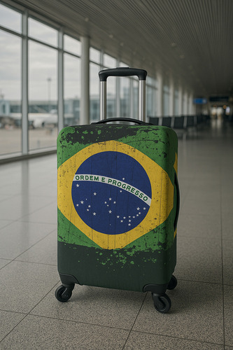 Capa Mala Viagem Protetora Suplex Resistente Brasil Bagagem Cor Preto Bandeira Brasil