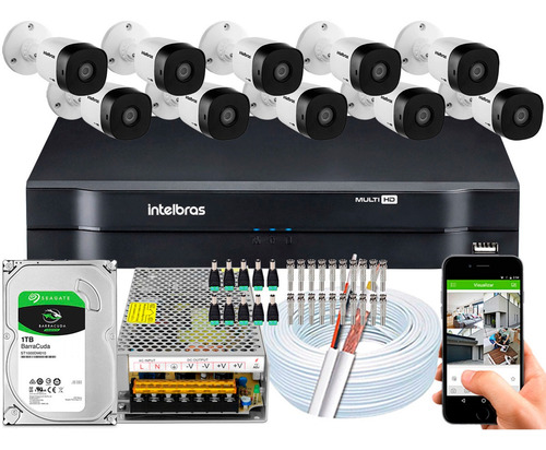 Kit 10 Câmeras Intelbras G5 Multi Hd 720p 1mp Dvr 16 Canais