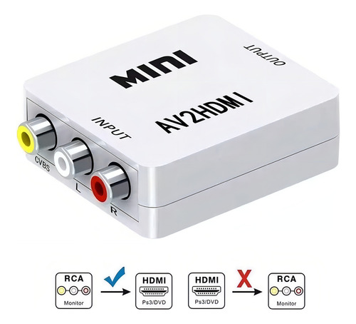 Mini Adaptador Conversor De Video Entrada Av2 Rca Saída Hdmi