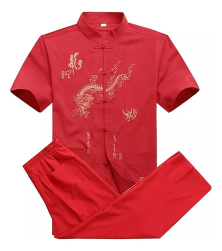 Camisa De Hombre Con Bordado De Traje De Kung-fu, Uniforme W