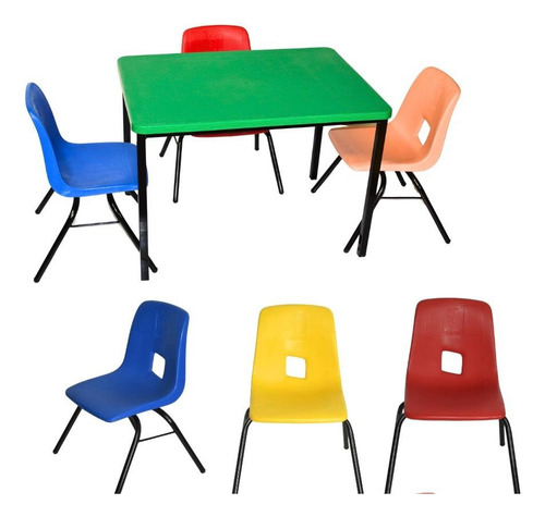 Set De 1 Mesa Y 6 Sillas Infantiles Verde