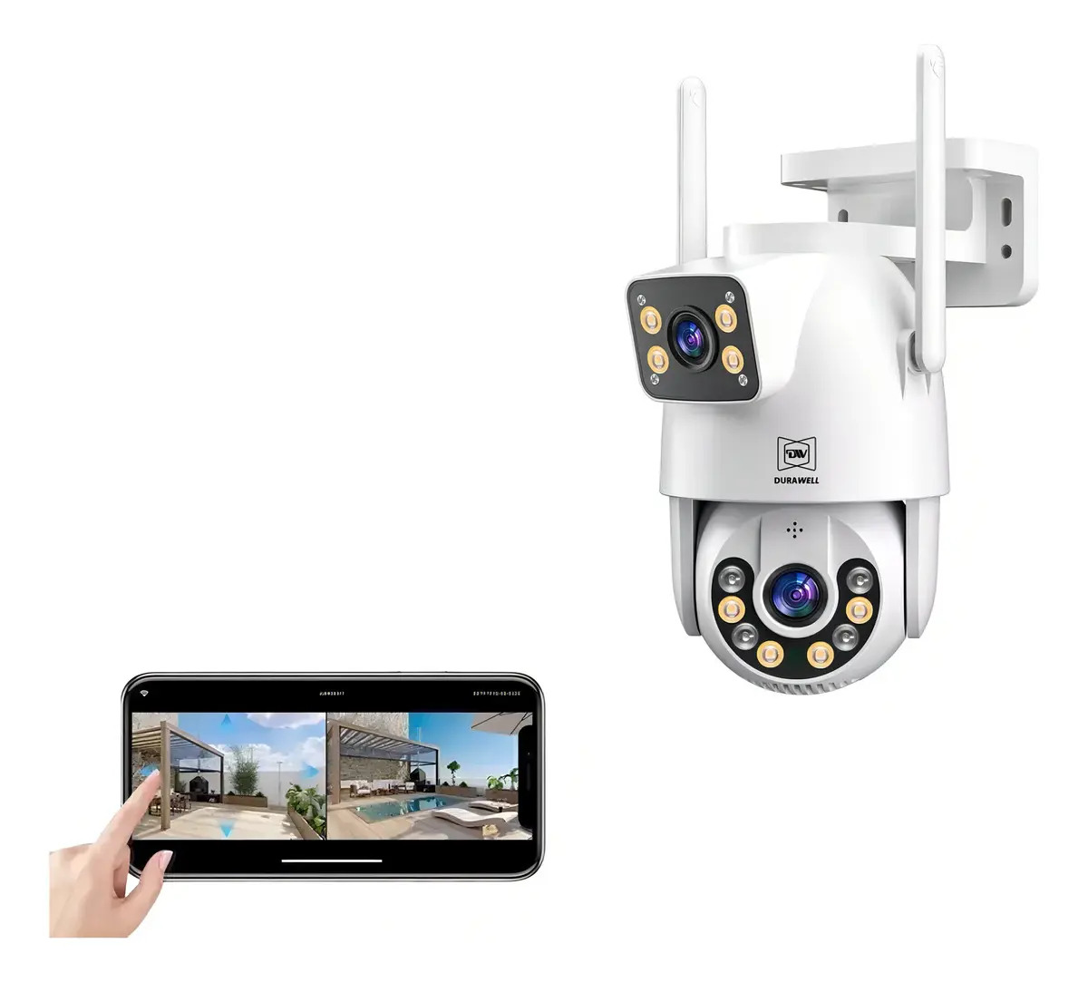 Câmera Segurança Externa Durawell Full HD WiFi Dupla Lente IP44 Visão Noturna