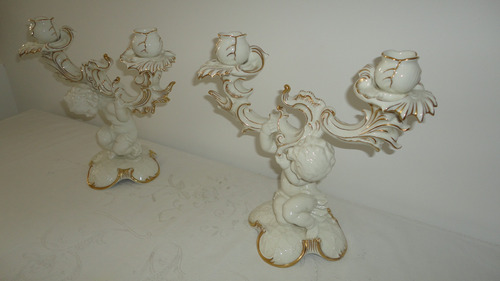 Raro Candelabro Aleman Rococo Muy Antiguo Con Querubin Vealo (Usado)