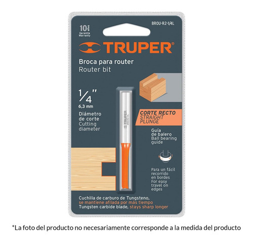 Broca Router Recta 2 Filos 3/4' X 3/4' Truper 11459
