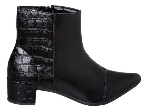 Bota Croco Feminina Preta Cano Curto Salto Grosso Baixo Moda