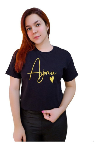 Polera Dama Estampada 100%algodón Letras Arjona Glitter 436