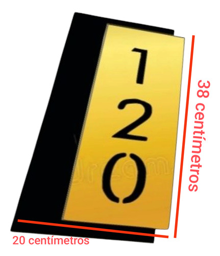 Placa De Endereço Grande Em Acrílico Adesivada. 40x20 Preto Com Dourado Metalizado