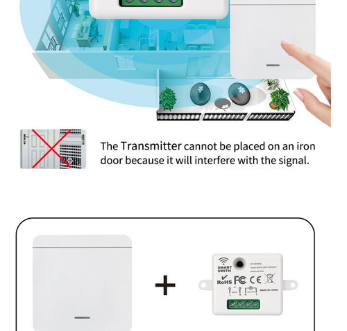 Modulo Rf433 + Interruptor 1 Tecla Sem Fio Controle Remoto
