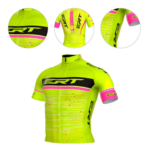Camisa Ert New Elite Cycling Team Rosa E Amarela Fluor Bike