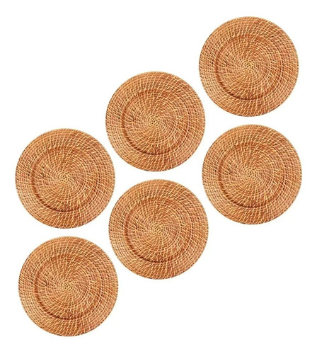 Kit 6 Sousplat Rattan Bambu 32cm Artesanal Rústico 