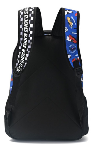 Mochila Autos Carreras Escolar Espalda Skora Lets Play Color Azul Diseño de la tela Gatito