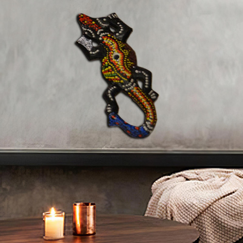 2 Escultura De Gecko Multicolor Decoración De Pared 10cm