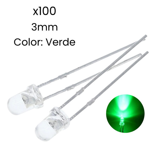 Diodos Led 3mm Transparentes Verde Alto Brillo 100 Piezas