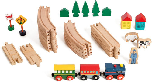 Figuras De Tren De Madera De 35 Piezas Deluxe, Viene En Un C