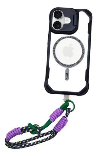 Funda Para Iphone 16 Pro Max + Correa + Mica + Envio Gb01 Negro Y Morado