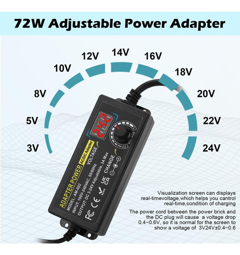 Adaptador De Corriente Ajustable Towisituati Universal 3v-24