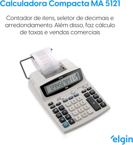 Calculadora De Mesa Com Bobina 12 Dígitos Ma-5121 Elgin